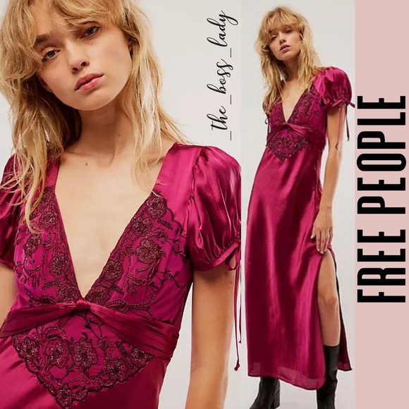 Free People Dresses & Skirts - SOLD -D- Free People dress maxi satiny floral embroidered spring cocktail summer